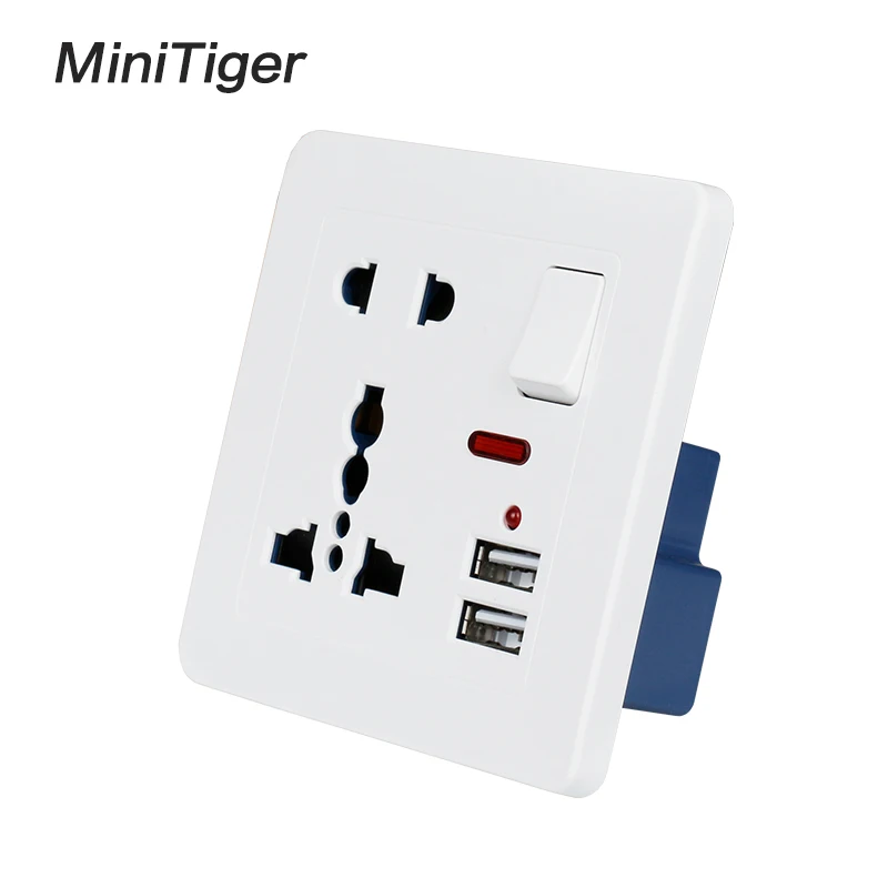 Minitiger настенная розетка 13A универсальная 5 отверстий переключаемая розетка 2.1A двойной USB зарядное устройство Порт светодиодный индикатор изогнутая поверхность
