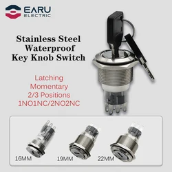 16mm 19mm 22mm Self-return Momentary Self-locking Fixation  Metal Waterproof 2/3-Position Key Rotary Switch With Two Keys
