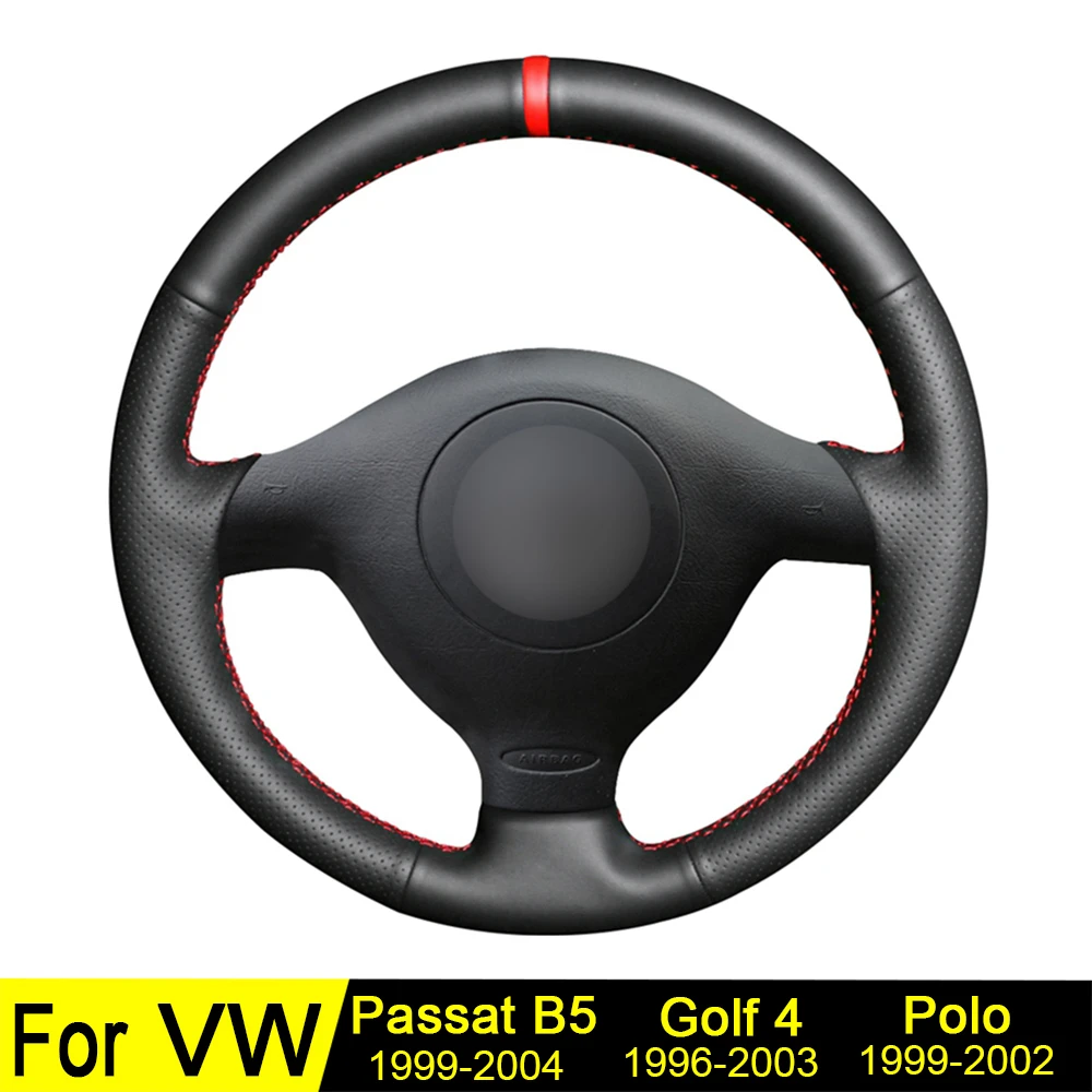 Чехол на руль для Volkswagen VW Golf 4 Passat B5 2003-1998 Seat Leon 2004-1999 Polo 2002-1999 черный натуральная