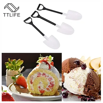 

TTLIFE 50pcs Plastic Disposable Mini Shovel Spoon Potted Ice Cream Cake Spoon for Kids Dessert Tea Coffee Spoons Party Supplies