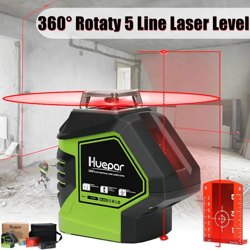 

5 Lines Laser Levels Red Light Self-Leveling IP54 Waterproof 360 Horizontal And Vertical Cross Beam Measuring Devices