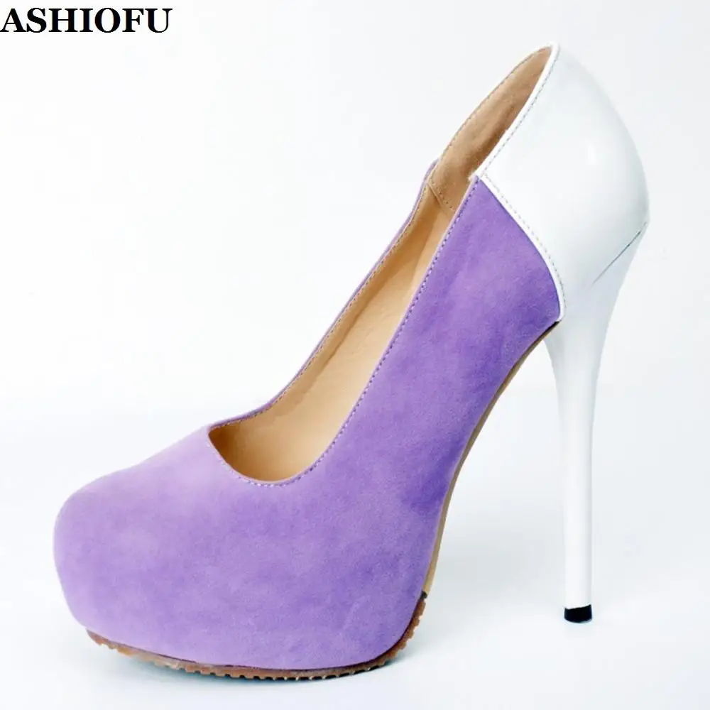 

ASHIOFU Handmade Women's High Heel Pumps Patchwork Kid-suede Leather Slip-on Dress Shoes Party Evening Fashion Pumps Shoes XD204