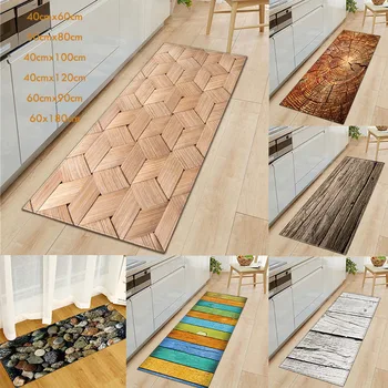 

Rectangular Natural Simulation Wood Grain Pattern Long Kitchen Mats Absorbent Bathroom Entrance Non-slip Doormats Porch Carpets
