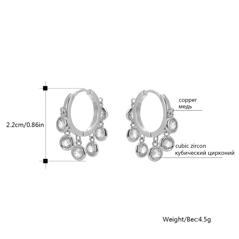 Серебряные круглые серьги-кольца для женщин с несколькими кисточками, белые серьги с кубическим цирконием, свадебные ювелирные украшения невесты, подарок