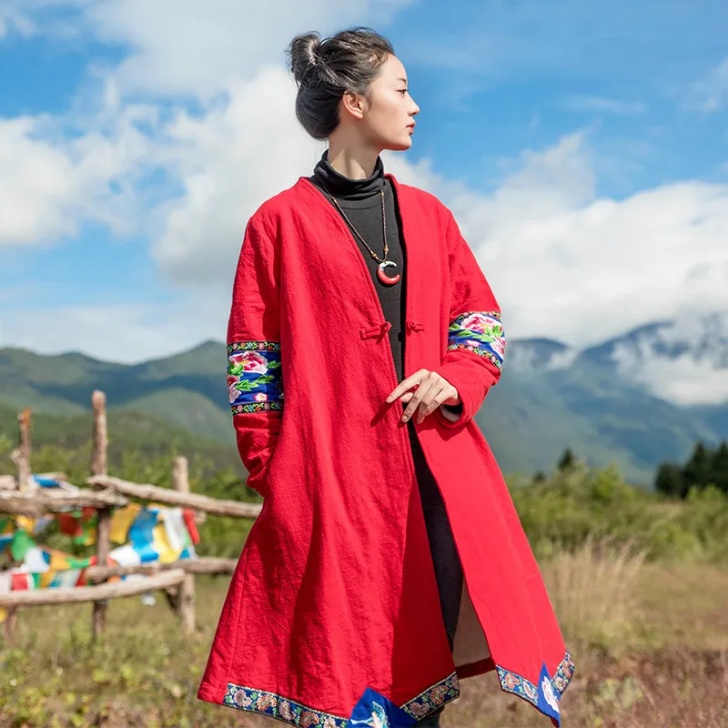 

Factory Sales 2019 Autumn New Style Ethnic-Style Women's Origional Design Chinese Style Retro Long Trench Coat Embroidery Chines