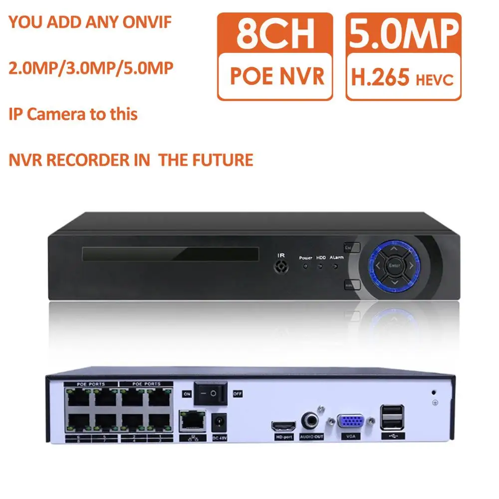 H.265 + 8CH 5MP POE Система безопасности комплект аудио записи Rj45 5MPIP камера Открытый