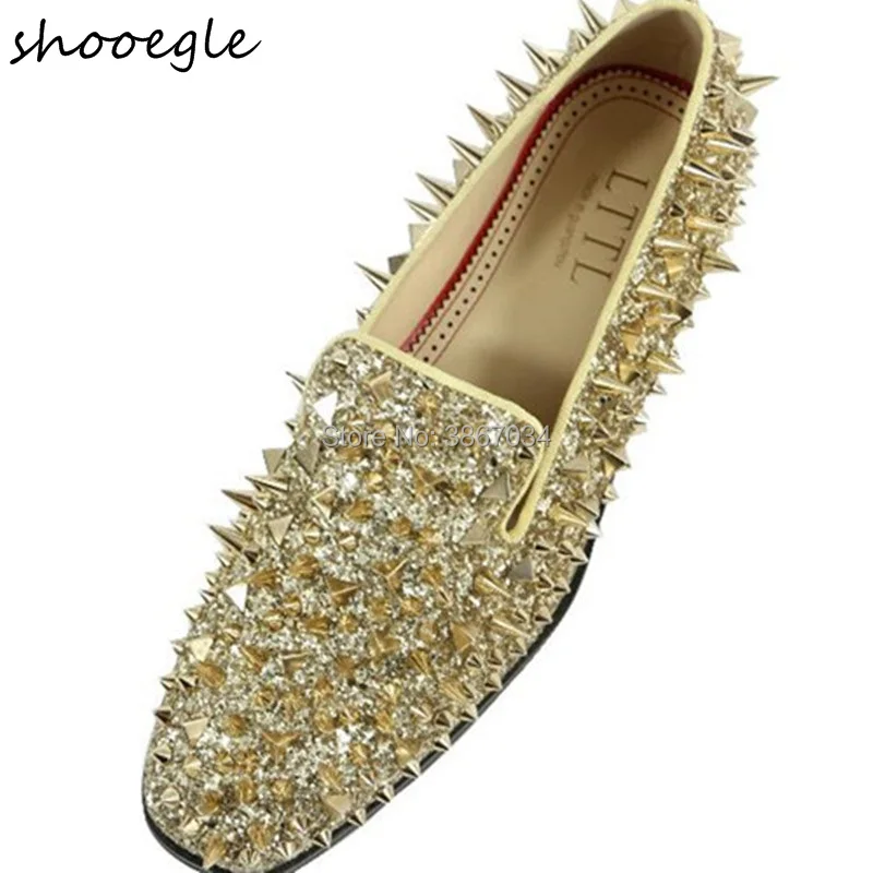 

New Fashion Trend Personality Round Toe Gold Willow Nail Single Shoe Man