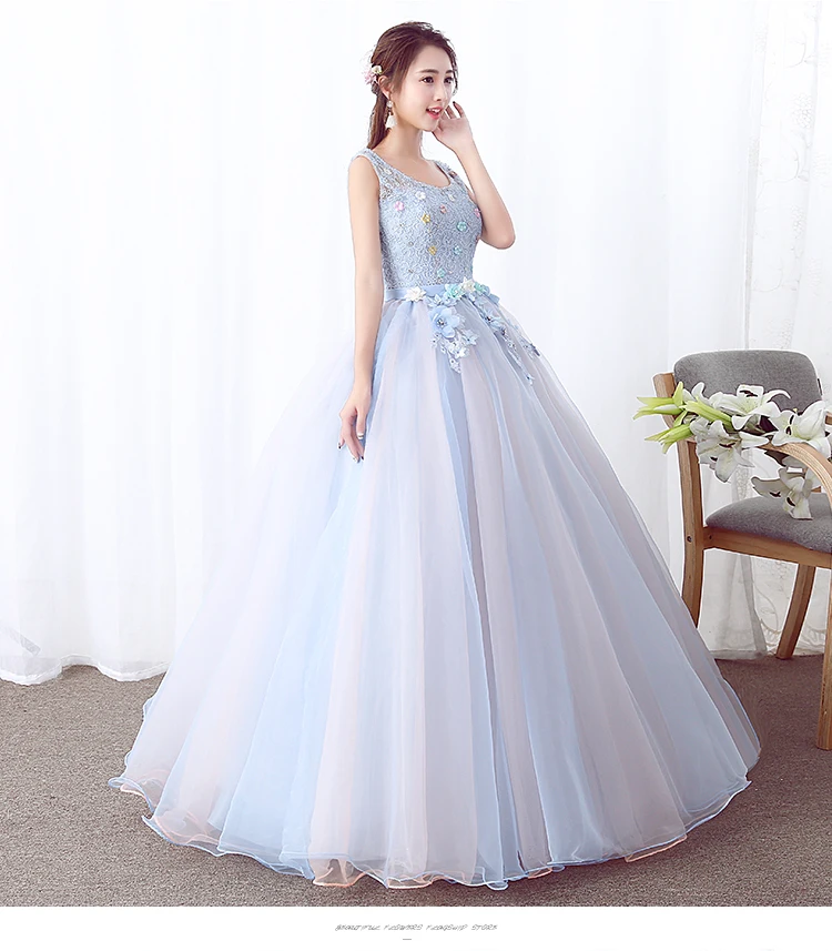 Vestidos De 15 Бальные платья сладкий 16 без рукавов, с вырезом лодочка длинное небесно-голубое праздничное платье 3D Цветы для пышных 15 лет