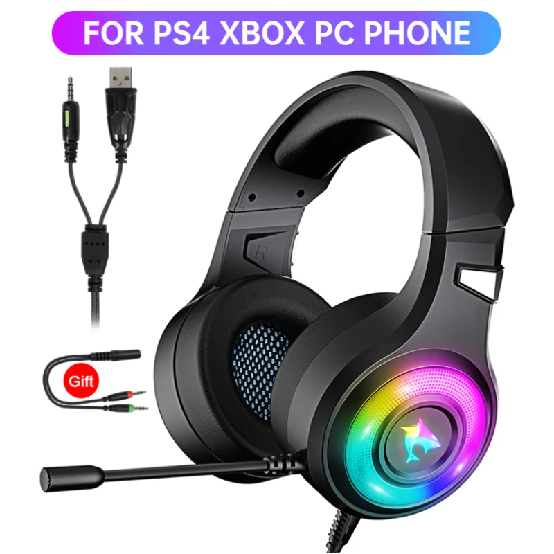 

наушники игровые для пк Классная RGB наушники с микрофоном гарнитура для геймеров с дышасветильник кой для PS4 с шумоподавляющим микрофоном 7,1...