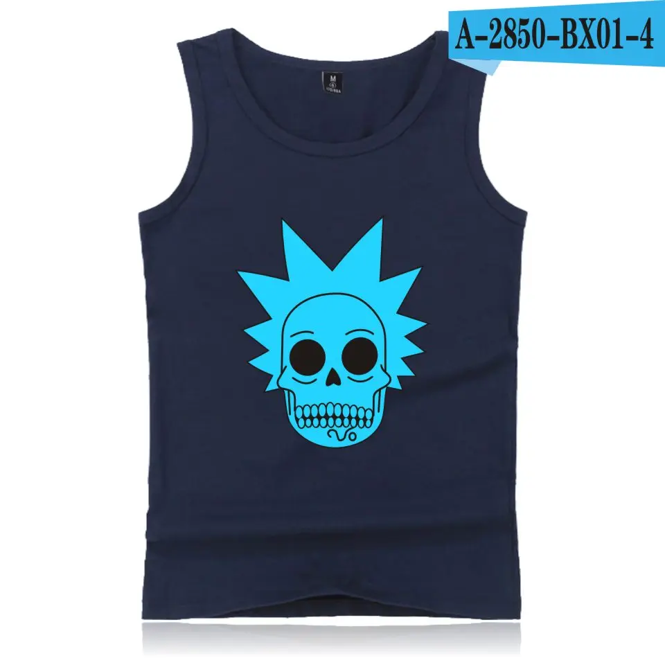 Rick And Morty летние тонкие топы на бретелях для мужчин Бодибилдинг Фитнес-тренировка повседневные мужские топы плюс размер 4XL - Цвет: navy blue
