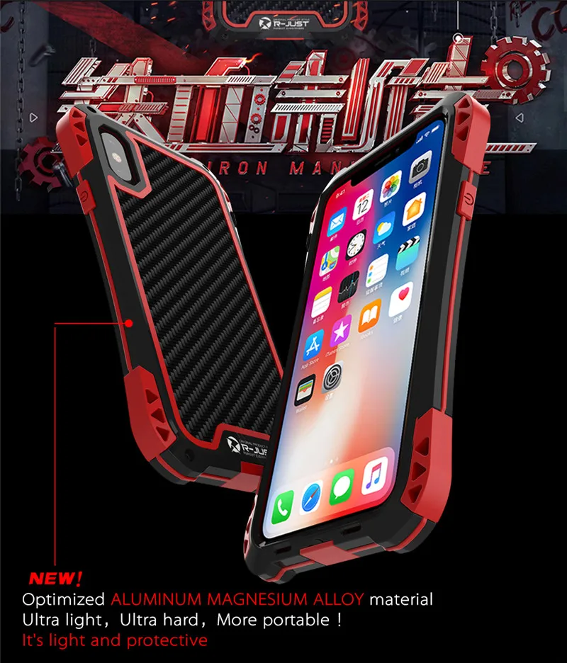 Водонепроницаемый чехол Xr для iPhone Xs, чехол из углеродного волокна, металлический чехол для iPhone Xs Max X Xr 5 5S SE 6 6S 7 8 Plus XS Funda