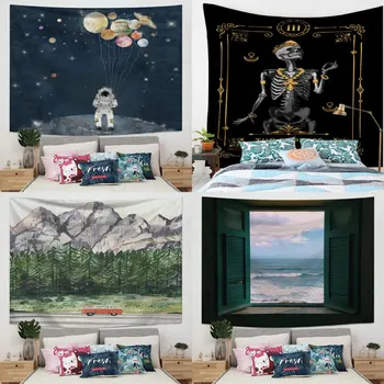 

Wall Hanging Tapestry 3D Home Decor Landscape Patterns Background Wall Cloth Blanket With 2 pcs Seamless Nail and Clip