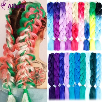 

AILIADE Ombre Braiding Hair 1 Piece 24 inch Synthetic Straight 100g Heat Fiber Hair Extensions White