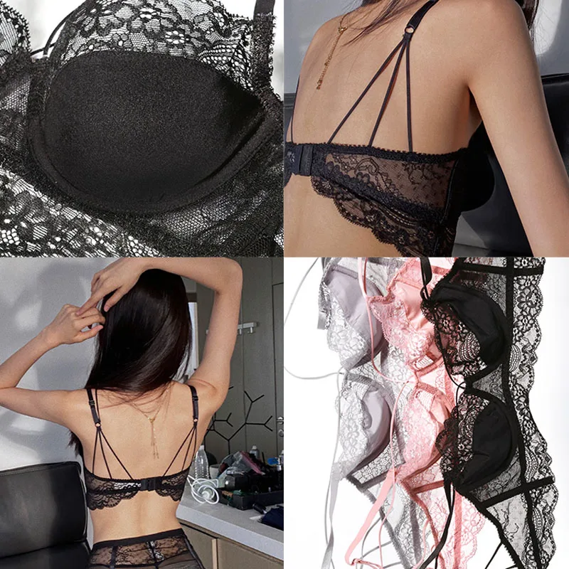 Hot Sale Sexy Ultra-thin Cup Bralette Lace High-end Embroidery Push Up Bra  Set Classic Hollow Women Underwear Plus Size Lingerie