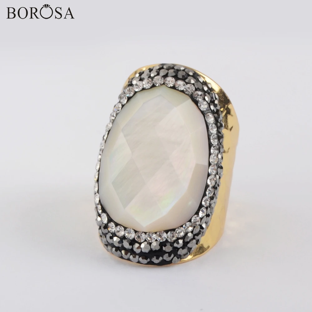 5Pcs Gold Rings BOROSA кольцо с натуральным белым корпусом кольцо с перламутром высокое качество кольца с кубическим цирконием Золотое кольцо для женщин ювелирные изделия подарки JAB976 - Цвет основного камня: 5Pcs Gold Rings