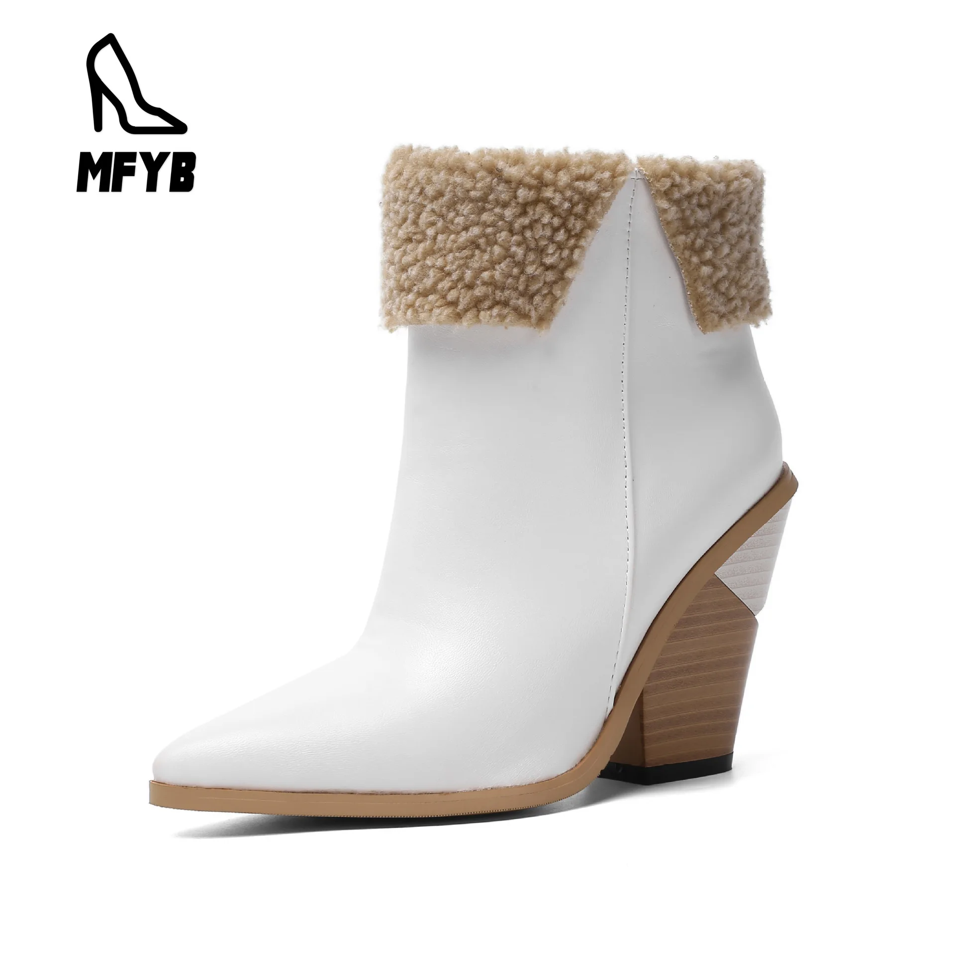 

MFYB Women's boots 2019 winter new fashion pointed high-heeled 40-43 large size low tube women's boots