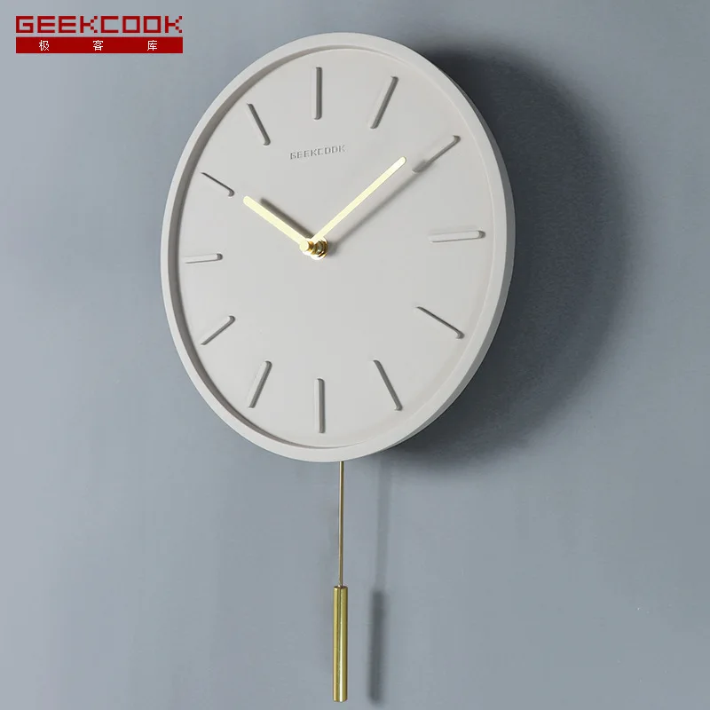 

Simple Northern European-Style Wall Clock Concrete And Copper Modern Minimalist Style Cement Clock Production Wholesale a Genera
