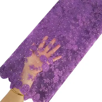 

Lilac Purple African French Lace Fabric 2019 Nigerian Embroidered Flower Lace Fabric Cheap Tulle Lace