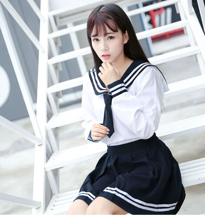 Japanese Uniforms Navy Sailor Suit For Women Kansai Students Long Sleeve Costume School Uniform For Girls