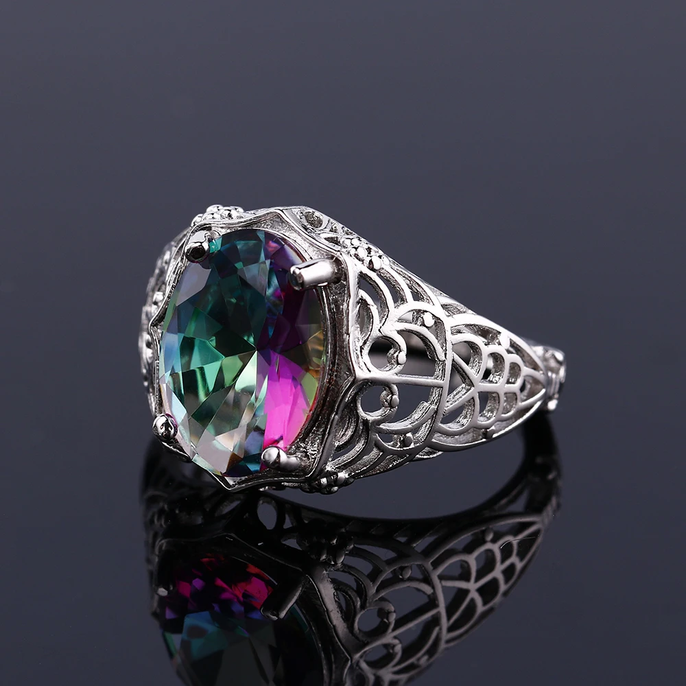 Luxury 925 Silver Big Topaz Gemstone Ring