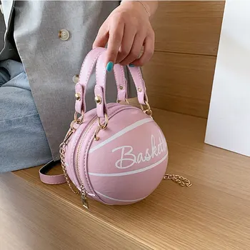 

Special Design Basketball Shape Hand Bag with Fashion Chains Letter Shoulder Bag Female Mini Crossbody Bags Circular Purse