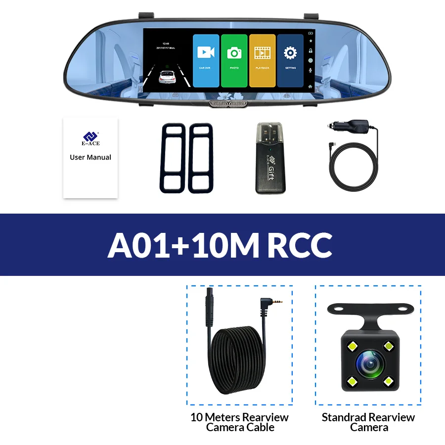 E-ACE A01 Автомобильный видеорегистратор Full HD 1080P 7 дюймов ips сенсорный видеорегистратор камера с двумя объективами с камерой заднего вида Авто регистратор видеорегистратор