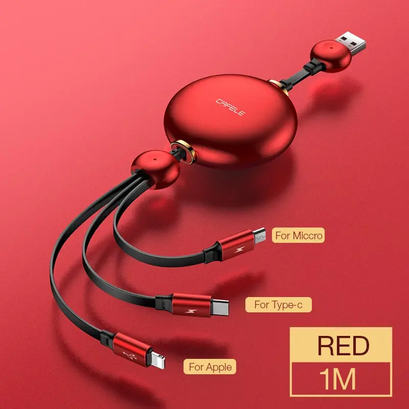 Cafele 3 в 1 Магнитный usb кабель для зарядки для ios type-C Micro 100 см для iphone 8 Plus кабель для мобильного телефона 3A провод для быстрой зарядки - Цвет: Red 3 in 1