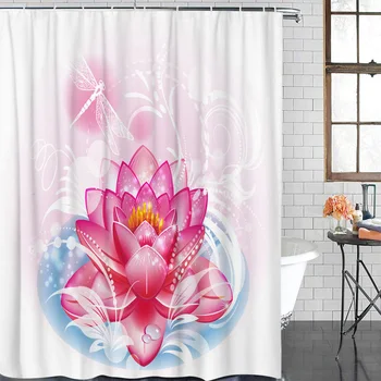 

Bathroom Curtain Beautiful Flower Lotus Waterproof Fabric Shower Curtain Home Decoration Bathroom Shower Curtain