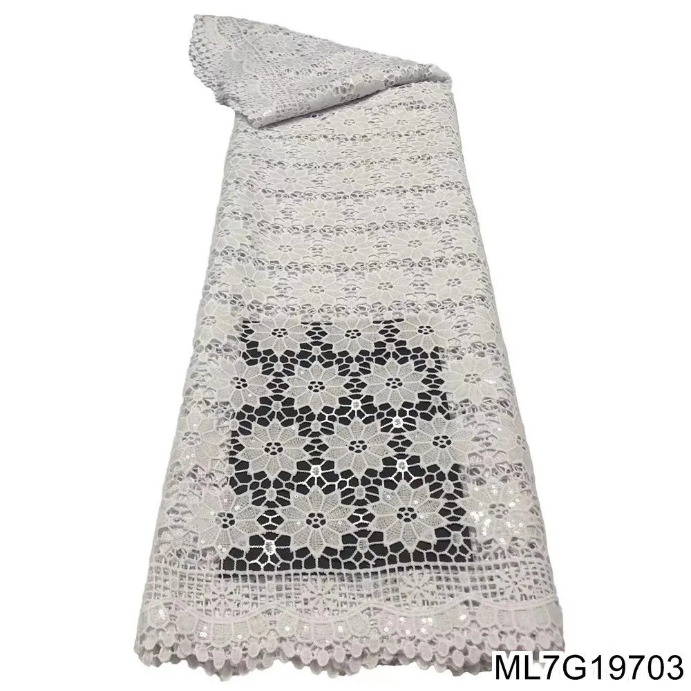 

pure white african lace embroidered lace fabric guipure high quality lace water soluble for wedding dress sewa ML7G197/ML7G198