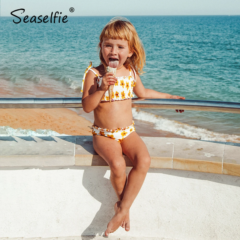 SEASELFIE жёлтый тoп с мини со сборками бикини комплекты для детей ясельного возраста