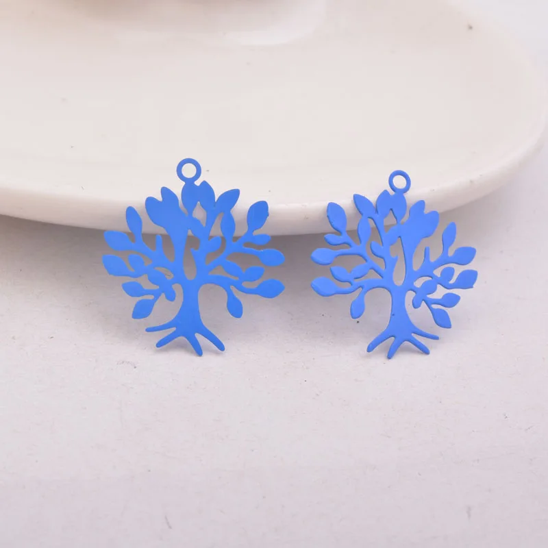 Navy Blue 50pcs AC10554 22*23mm Laser Cut Tree Charm Rose Gold Plant Pendants Brass Trees Charms Drop Earrings accessories - Окраска металла: Navy Blue