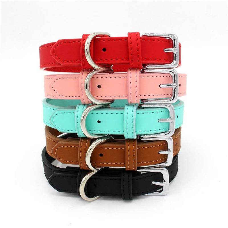 5 Colors PU Small Dogs Collars XS-M Adjustable Zinc Alloy Solid Color Puppy Collar Comfortable Durable Pets Supplies Accessories best flea collar for dogs