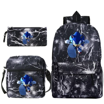 

Sac A Dos Plecak Mochila Sonic The Hedgehog Backpack Anime Hip Hop 3 PCS/set Pencil Case Bookbag Shoulder Bags Schoolbag