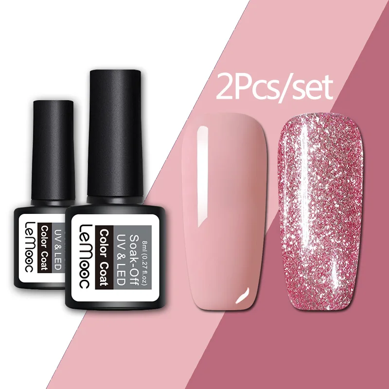 

LEMOOC Gel Nail Polish Set Colorful Led Nail Gel Varnish Semi Permanent Nail varnish Nail Glitter Color Gel DIY Design Gel