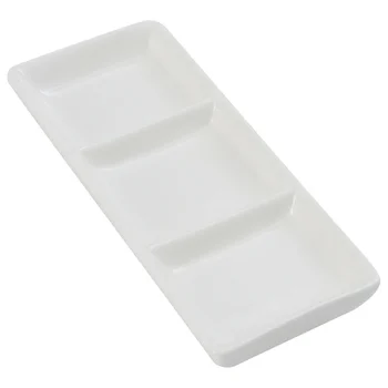 

6 Inch Pure White Ceramic 3-Compartment Appetizer Serving Tray Rectangular Divided Sauce Dishes for Spice Dish Soy Sauce