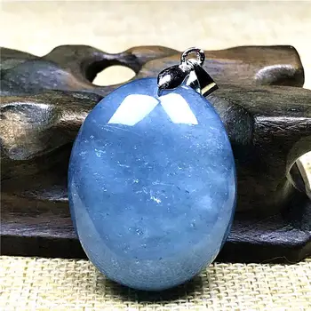 

Top Natural Ocean Blue Aquamarine Necklace Pendant For Woman Man Crystal Silver 33x26x11mm Beads Egg Shape Stone Jewelry AAAAA