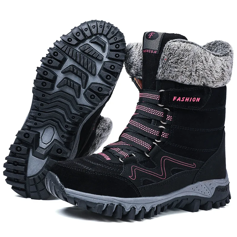 Houlife Fashion Suede Winter Warm Women Snow Boots Plus Velvet Thick Non-slip Rubber Sole Ankle Boots Flat Shoes Plus Size