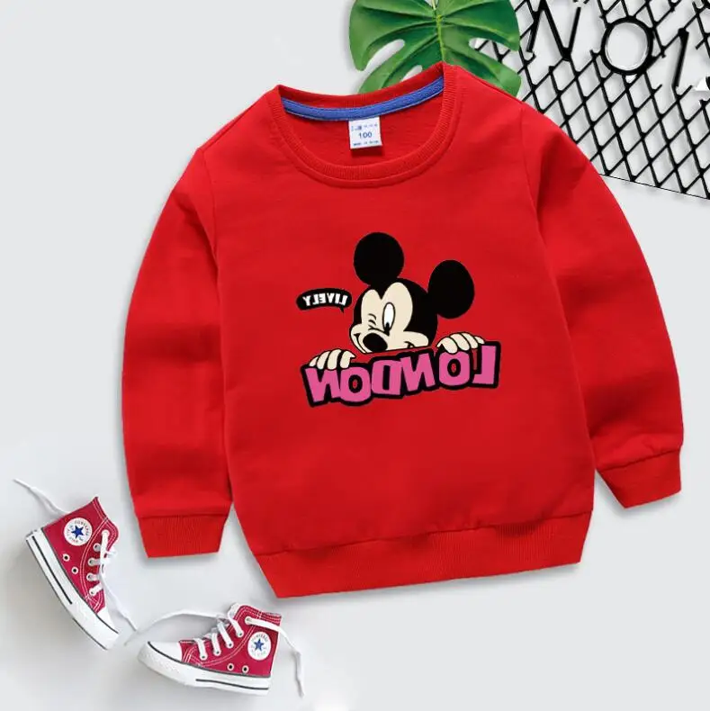 Пуловер с героями мультфильмов г. Весенне-осенняя футболка для детей, толстовка с Микки Маусом, топы, футболка с длинными рукавами одежда для маленьких мальчиков и девочек