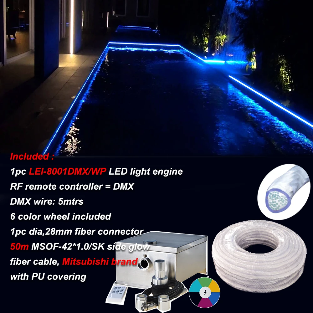 Maykit 50m Mitsubishi 12mm Dia. Solid Side Glow Optic Fiber Cable 80w