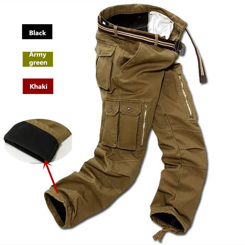 Men Fleece Cargo Pants Winter Thick Warm Pants Full Length Multi Pocket Casual Military Baggy Tactical Trousers Plus size 29-40 Men Fleece Cargo Pants Winter Thick Warm Pants Full Length Multi Pocket Casual Military Baggy Tactical Trousers Plus size 29-40