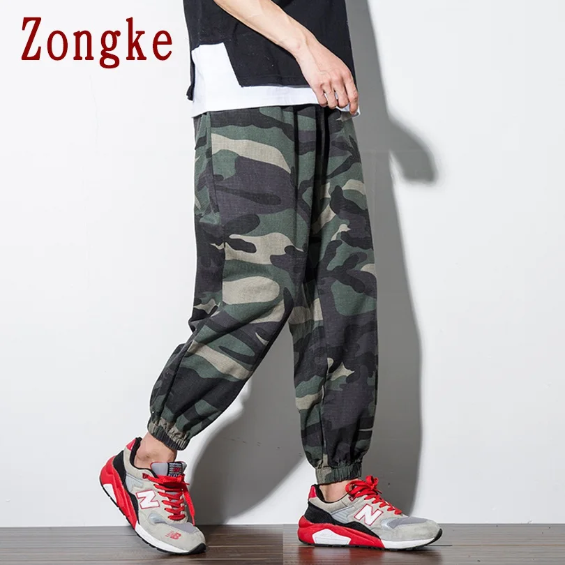 Zongke Camo Мужские штаны для бега брюки Мужские штаны уличная тренировочные штаны-шаровары штаны, мужские брюки 5XL хип хоп Осень новинка