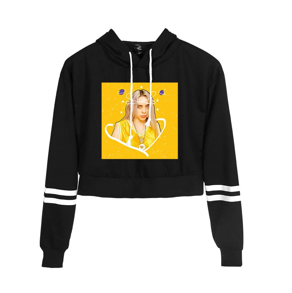 Модный оранжевый укороченный топ Billie Eilish, женские толстовки, лето, хлопок, осень, хип-хоп стиль, Повседневная Женская толстовка с капюшоном для девочек, белые топы
