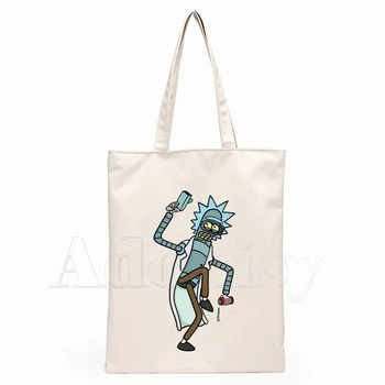 

RICK AND MORTY Ladie Handbags Cloth Canvas Tote Bag Shopping Travel Women Eco Reusable Shoulder Shopper Bags Bolsas De Tela