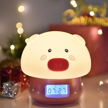 

Silica Gel Adorable. Small Night-light Alarm Clock Cartoon Usb Charge More Function Colorful Led Sound Recording Clap Lamp
