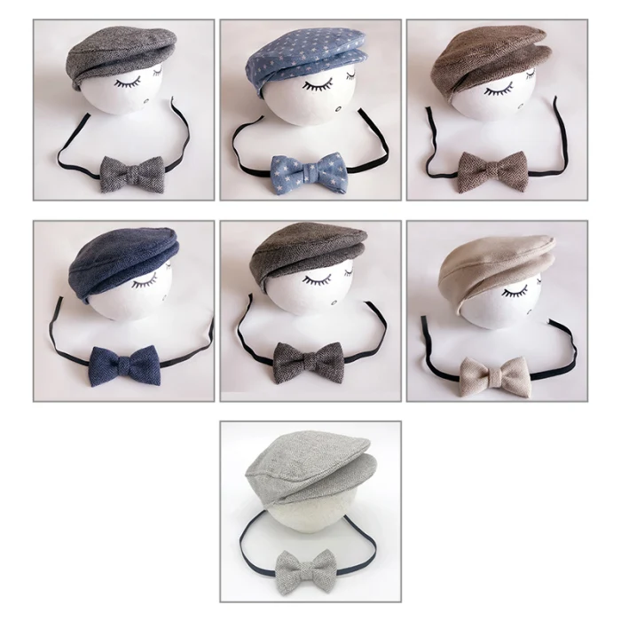 Дети прекрасный ребенок твид мальчик плоская кепка, шапка и галстук-бабочка комплект фото реквизит шляпа Кепка@ ZJF