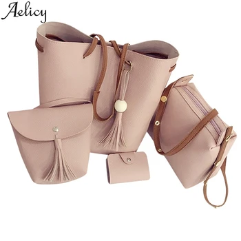 

Aelicy Woman Bag Set 2019 Solid Zipper Female Purse And Handbag Four-Piece Shoulder Bag PU Leather Messenger Purse Satchels Bag