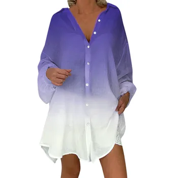 

Autumn Blouse women блузка женская tops and blouses Gradient Long Sleeve Irregular Button Loose shirts Free shipping #3/51