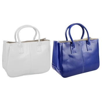 

2x Fashion Woman Ladies Class PU Leather Satchels Tote Purse Bag Handbag - White & Blue