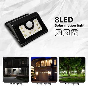 

8LED Solar Wall Light MOTION SENSOR 3-Modes Outdoor Waterproof Security Lamp for Garden Path Garage Courtyard
