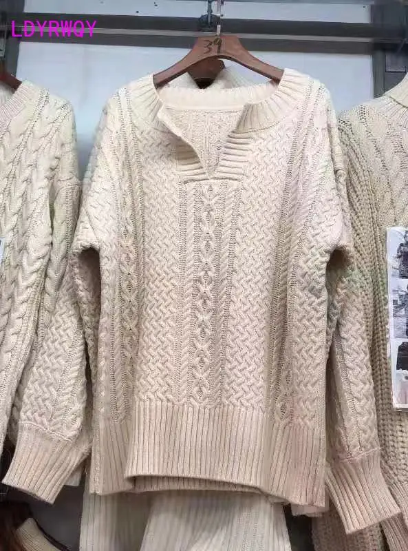 Корейский вариант ленивый свитер от ветра женская осенняя и зимняя одежда сердце машина v-образным вырезом кашемир свободный твист вязание
